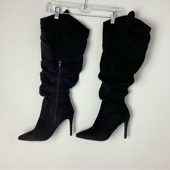 Ashley Stewart Diva Black Vegan Suede Over the Knee Spiked Heel Boots Size 9W - Picture 11 of 14
